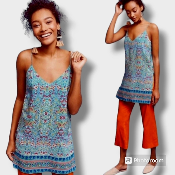 Maeve Tops - NWT ANTHROPOLOGIE Maeve Meret Silk Green Floral Paisley Tunic Top, size 10